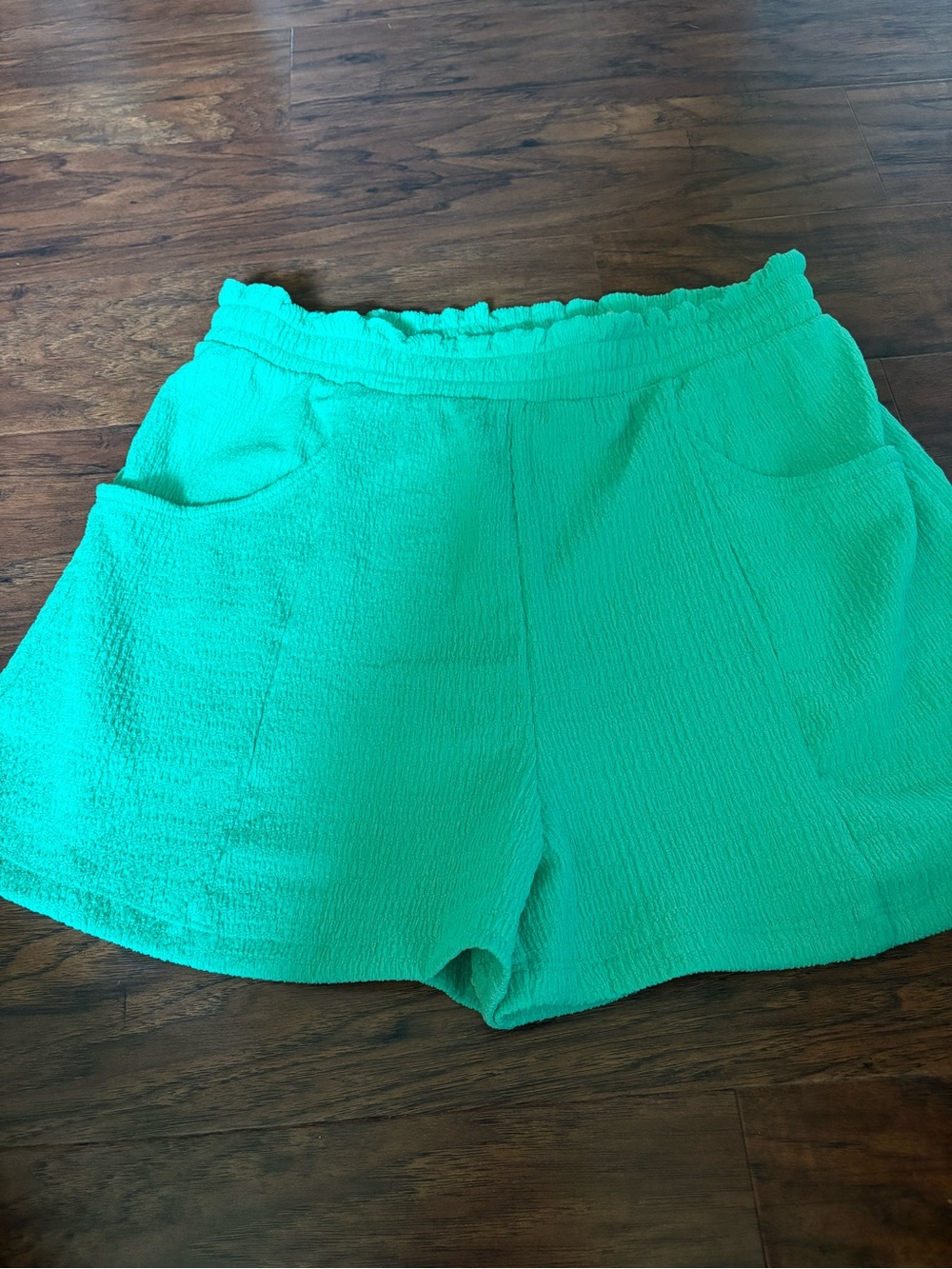 SO Bright Green Textured Elastic Waist Shorts